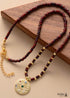 Boho Necklace, Seed Beads Gold Horn Evil Eye Heart Pendant